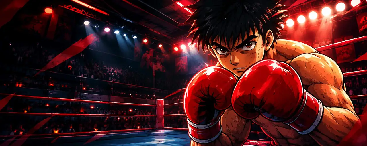 Anime stila bokseris ar sarkaniem cimdiem VSCasino arēnas ringā